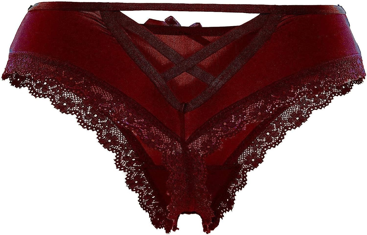 Justgoo Womens Lace G-String Thongs Panties Underwear Low Rise T-Back Underpants Red / Small