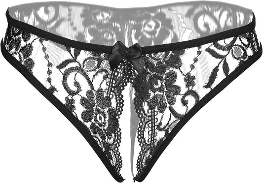 Justgoo Womens Lace G-String Thongs Panties Underwear Low Rise T-Back Underpants Black1 / Small