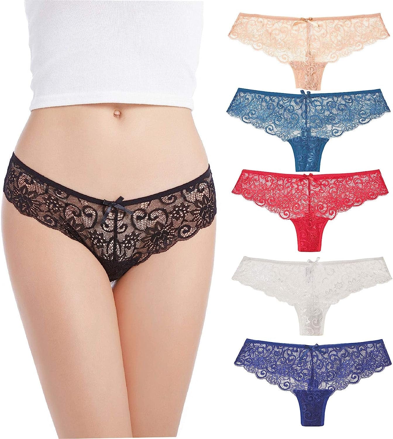 Justgoo Womens Sexy G-String Lace Thongs Panties Underwear Low Rise T-Back Underpants 2 / X-Large