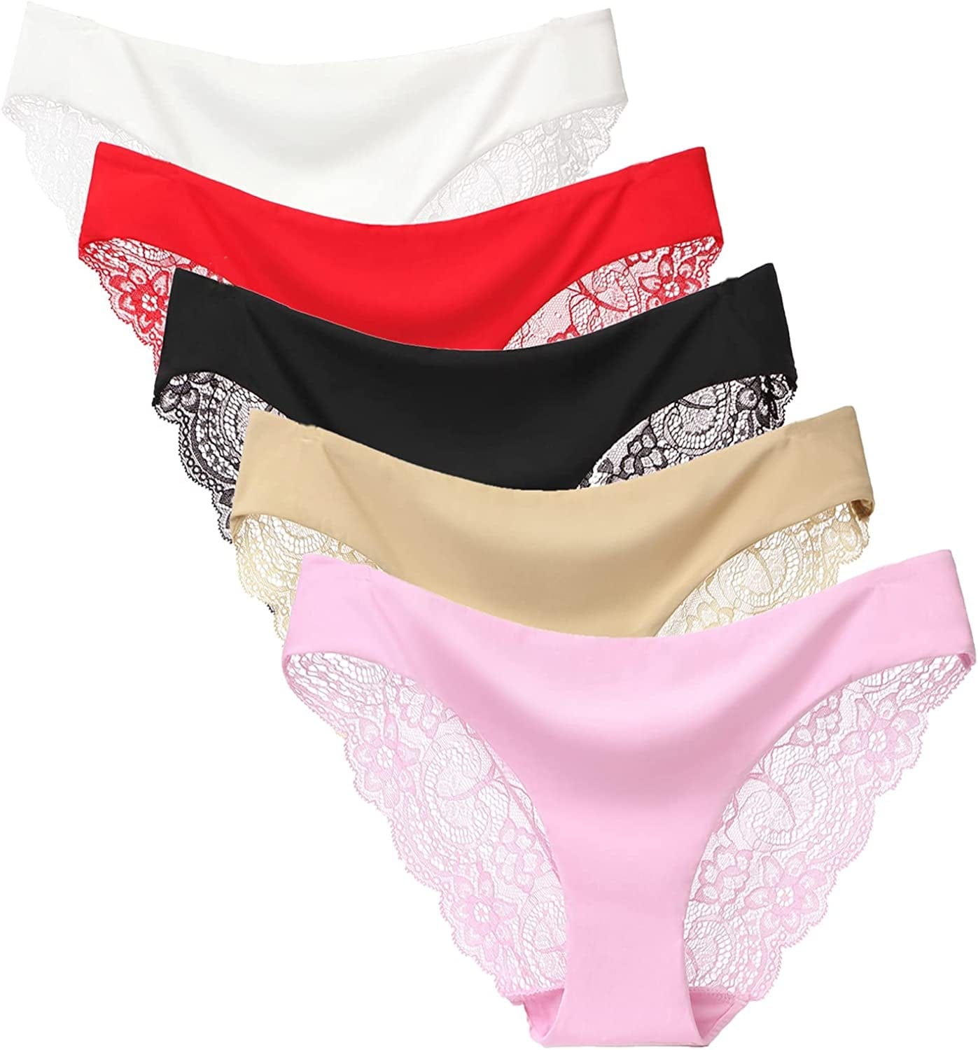 Justgoo Womens Sexy G-String Lace Thongs Panties Underwear Low Rise T-Back Underpants 5pack-assorted / Small