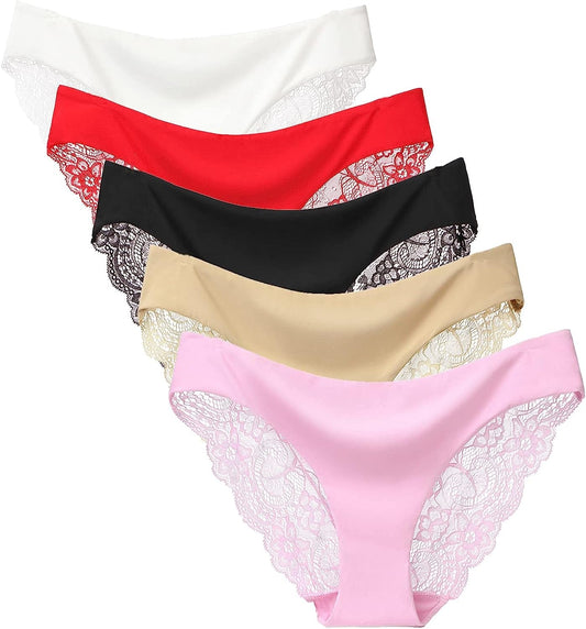 Justgoo Womens Sexy G-String Lace Thongs Panties Underwear Low Rise T-Back Underpants 5pack-assorted / Medium