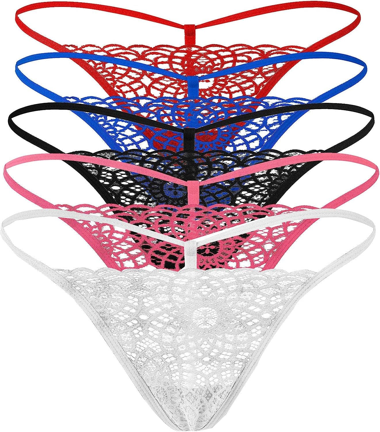 Justgoo Womens Sexy G-String Lace Thongs Panties Underwear Low Rise T-Back Underpants 5 Pairs (a) / Large