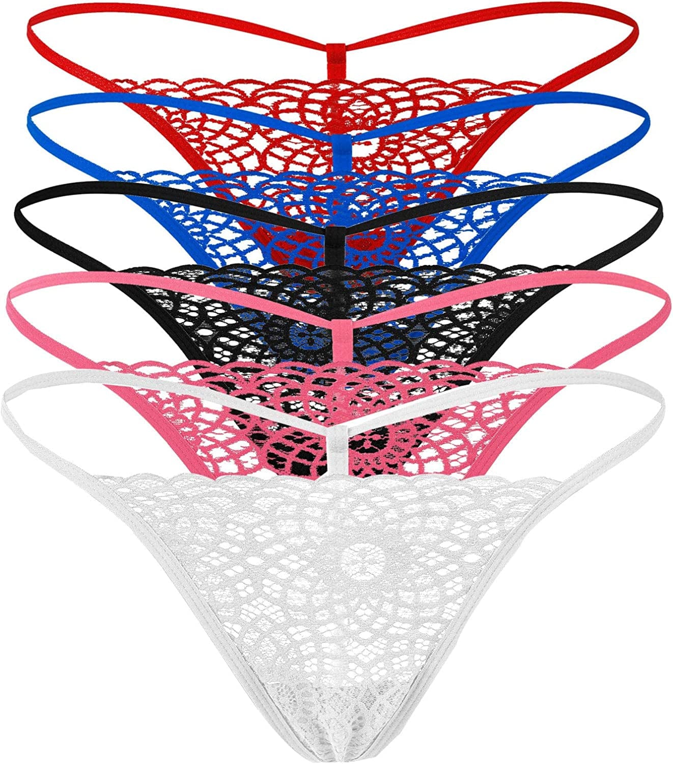 Justgoo Womens Sexy G-String Lace Thongs Panties Underwear Low Rise T-Back Underpants 5 Pairs (a) / Small