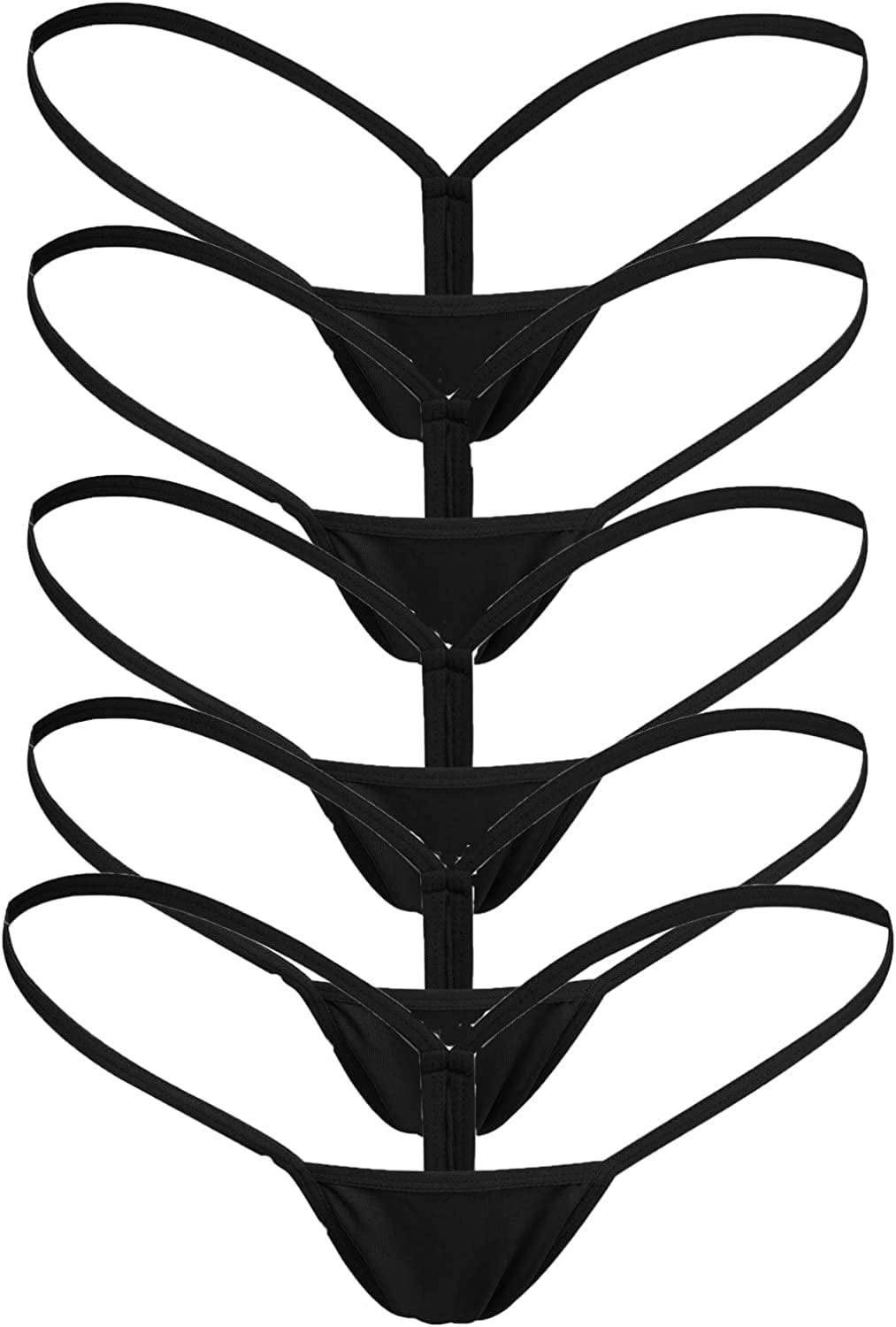 Justgoo Womens Sexy G-String Lace Thongs Panties Underwear Low Rise T-Back Underpants 5 Pairs (Black) / Large
