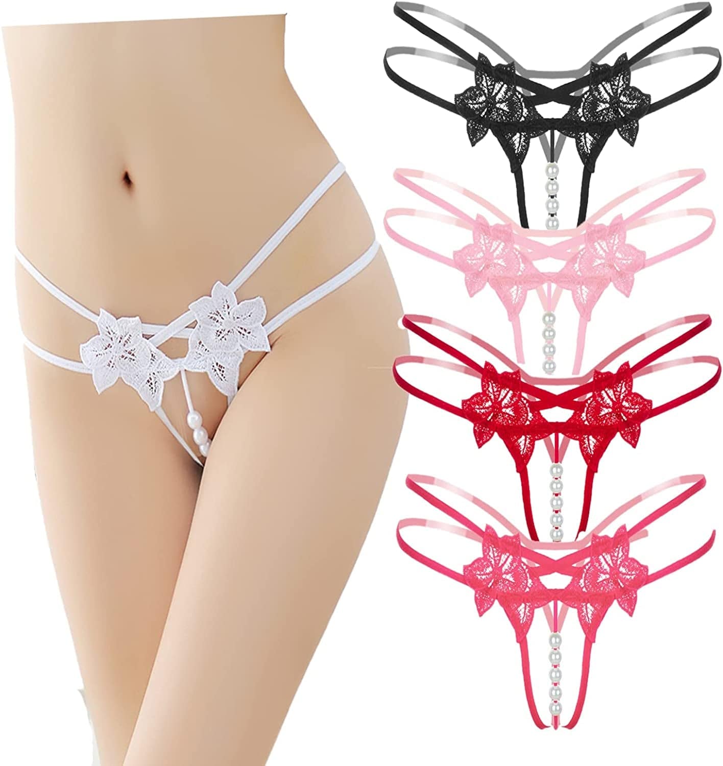 Justgoo Womens Sexy G-String Thongs V String Panties Underwear Low Rise Briefs Multicolor-5pack / Small