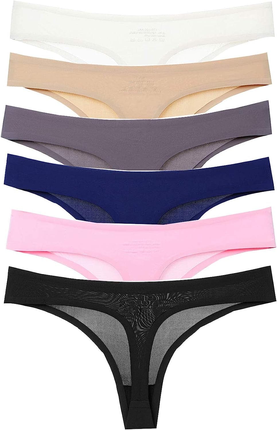 Justgoo Womens Sexy Thongs No Show Panties Underwear Low Rise T-Back Underpants Pack of 6 2 / X-Large