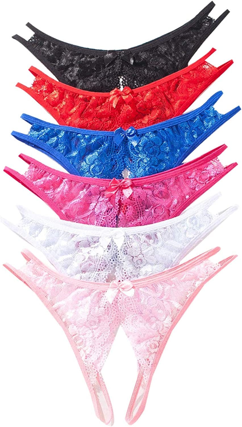 Justgoo Womens Sexy Thongs No Show Panties Underwear Low Rise T-Back Underpants Pack of 6 3 / Medium