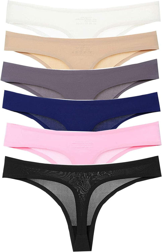 Justgoo Womens Sexy Thongs No Show Panties Underwear Low Rise T-Back Underpants Pack of 6 2 / Medium