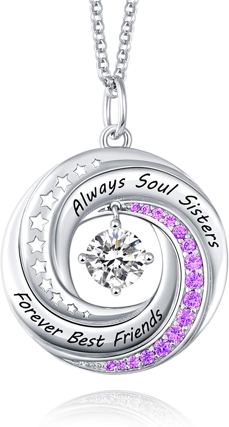 JXJL Sister/Friendship/Mother/Daughter Necklace Always Forever My Friend Sterling Silver Circle Pendant Family Jewelry Set Birthday for Women Girls Friendship