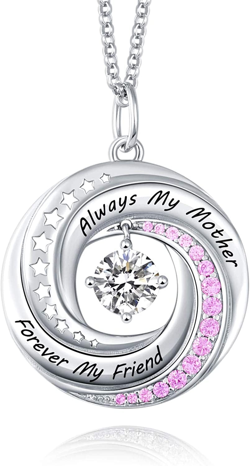 JXJL Sister/Friendship/Mother/Daughter Necklace Always Forever My Friend Sterling Silver Circle Pendant Family Jewelry Set Birthday for Women Girls Mother
