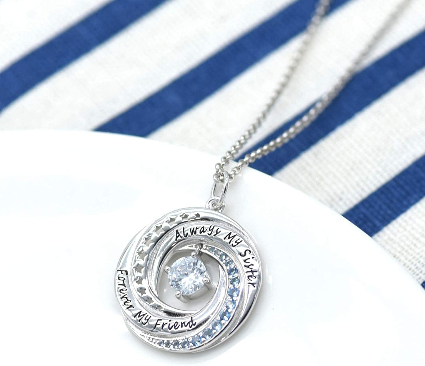 JXJL Sister/Friendship/Mother/Daughter Necklace Always Forever My Friend Sterling Silver Circle Pendant Family Jewelry Set Birthday for Women Girls