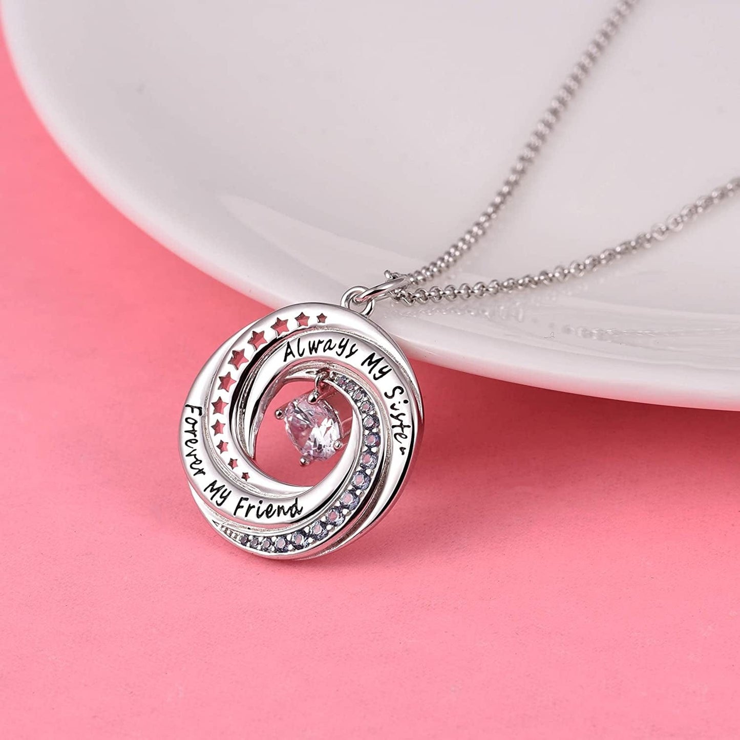 JXJL Sister/Friendship/Mother/Daughter Necklace Always Forever My Friend Sterling Silver Circle Pendant Family Jewelry Set Birthday for Women Girls