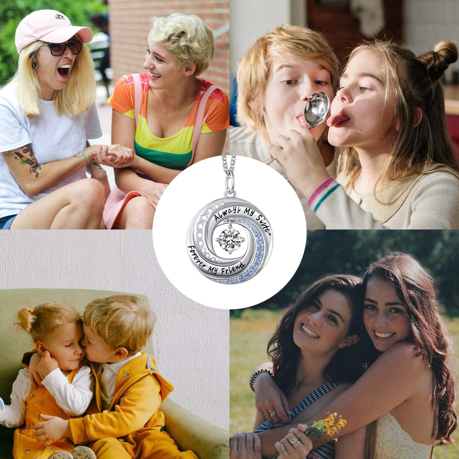 JXJL Sister/Friendship/Mother/Daughter Necklace Always Forever My Friend Sterling Silver Circle Pendant Family Jewelry Set Birthday for Women Girls
