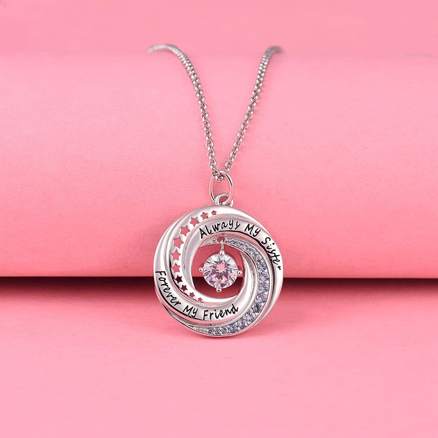 JXJL Sister/Friendship/Mother/Daughter Necklace Always Forever My Friend Sterling Silver Circle Pendant Family Jewelry Set Birthday for Women Girls
