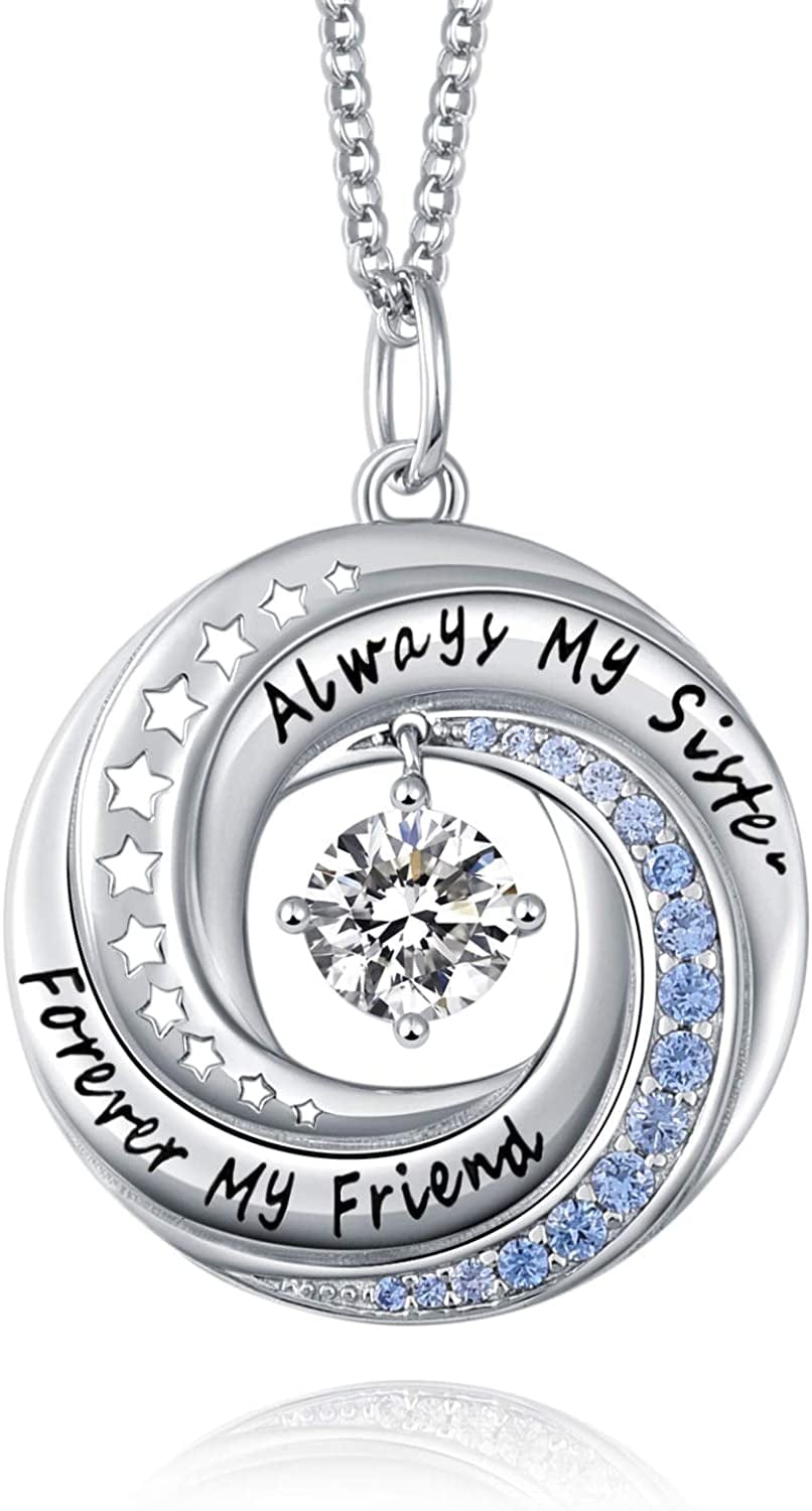 JXJL Sister/Friendship/Mother/Daughter Necklace Always Forever My Friend Sterling Silver Circle Pendant Family Jewelry Set Birthday for Women Girls Sisters
