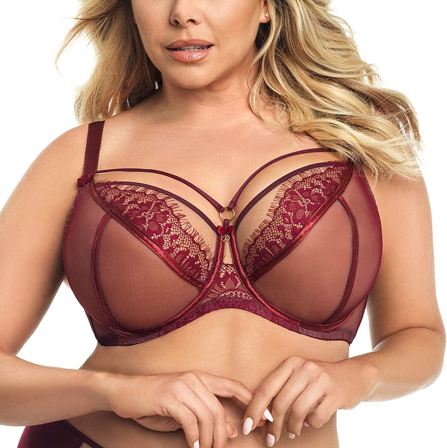 K496 Women'S Paradise Lace Non-Padded Underwired Full Cup Bra Deep Red / 42F