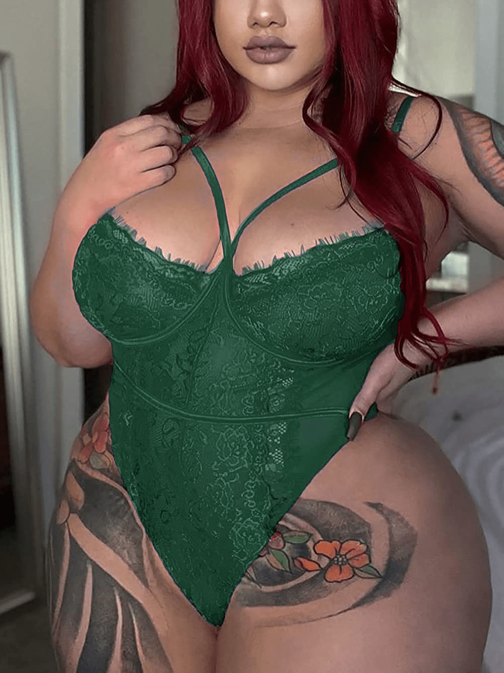 Kaei&Shi Plus Size Lingerie for Women,Sheer Lace Sexy V Neck Bodysuit,Eyelash One Piece Floral Teddy Valentine Apparel & Accessories > Clothing > Underwear & Socks > Lingerie Kaei&Shi