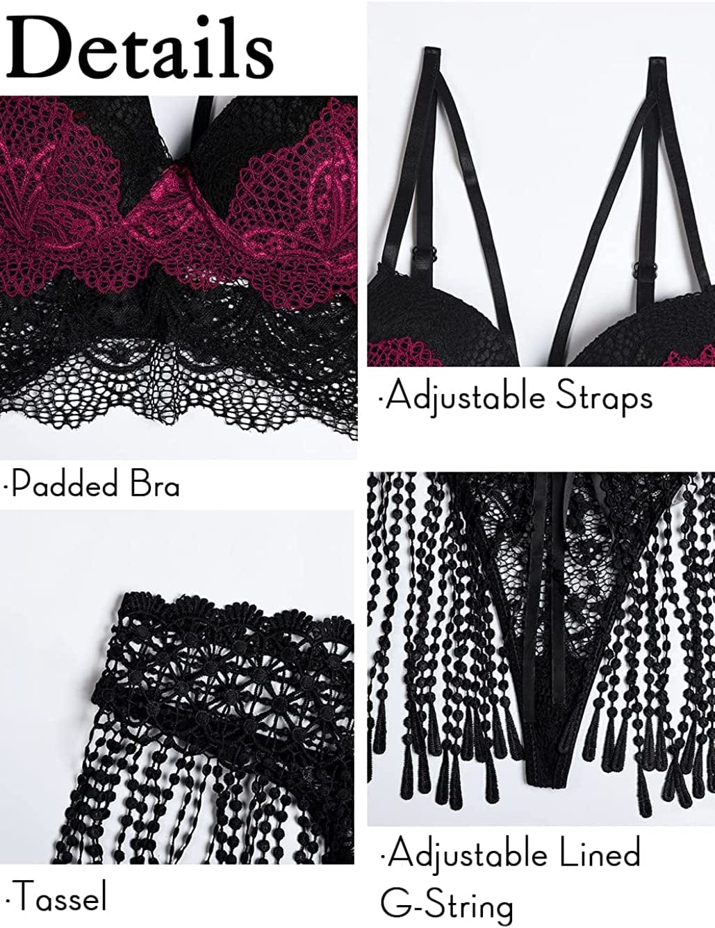 Kaei&Shi Tassel Woven Skirt, Long Lace Gloves, Cami Padded Top, 4 Pieces Exotic Lingerie
