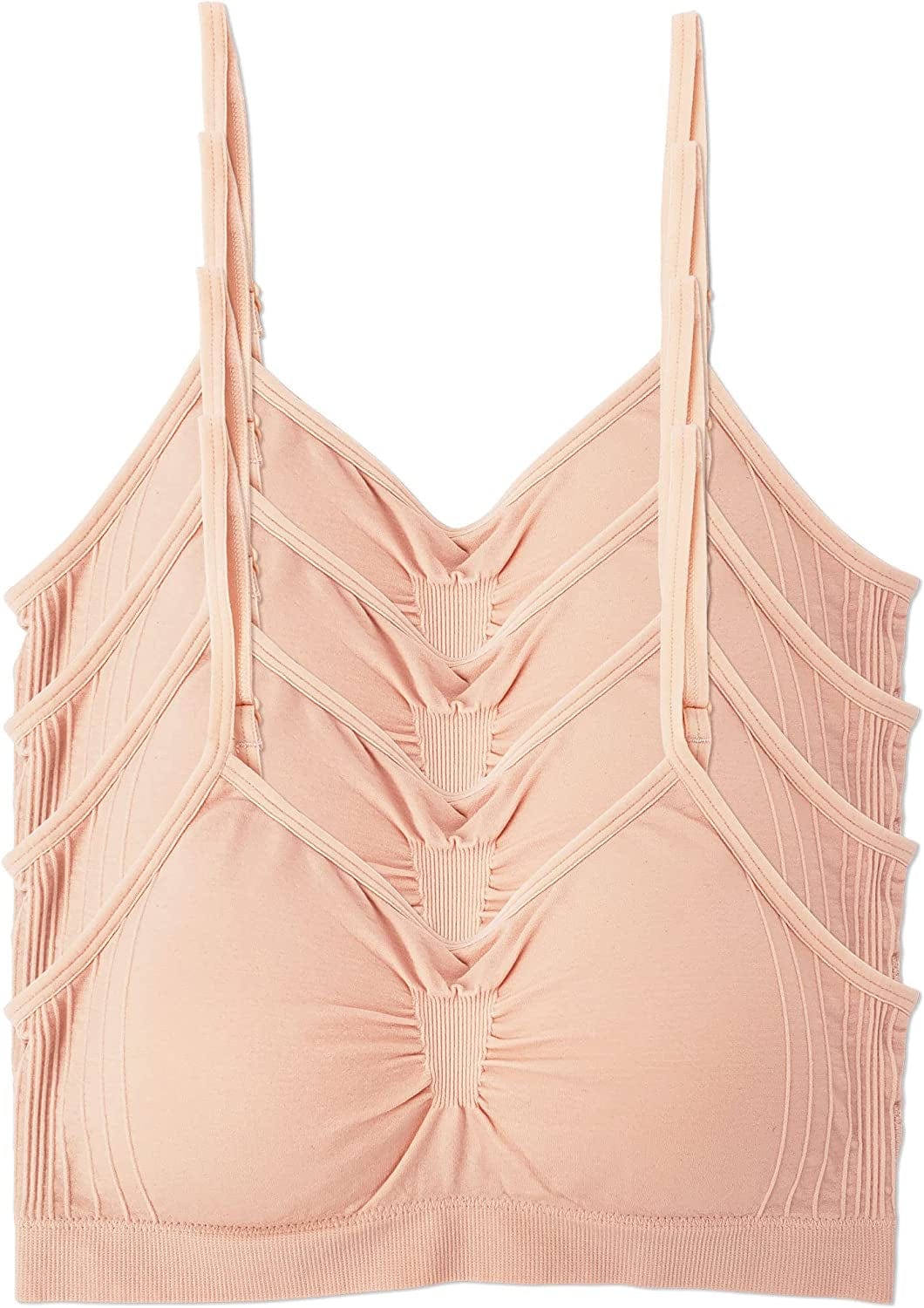 Kalon 4 Pack Women’S Nylon Spandex Removable Pads Comfort Cami Bras Wireless Ivory Blush / XX-Large