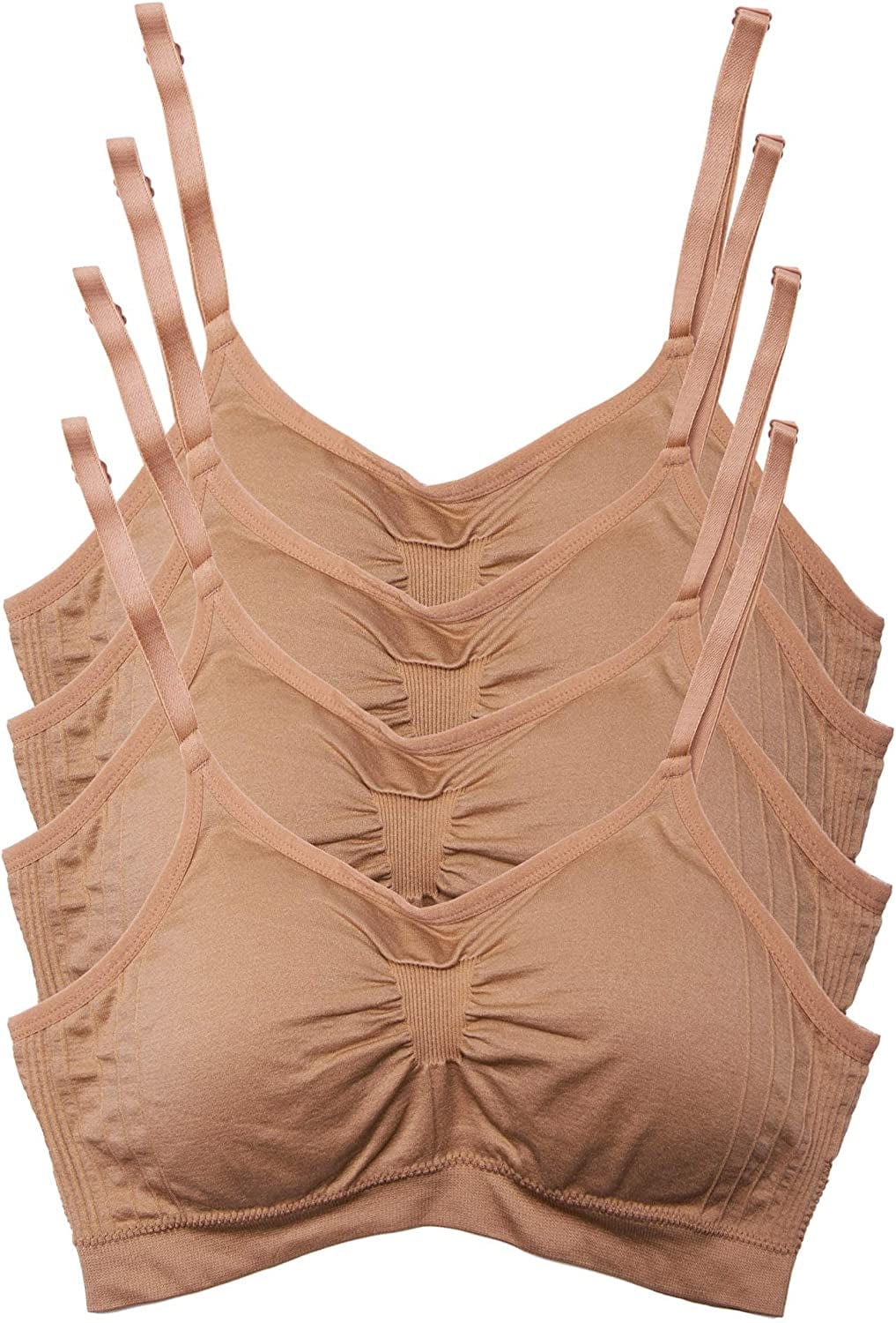 Kalon 4 Pack Women’S Nylon Spandex Removable Pads Comfort Cami Bras Wireless 4pk Dark Beige / XX-Large