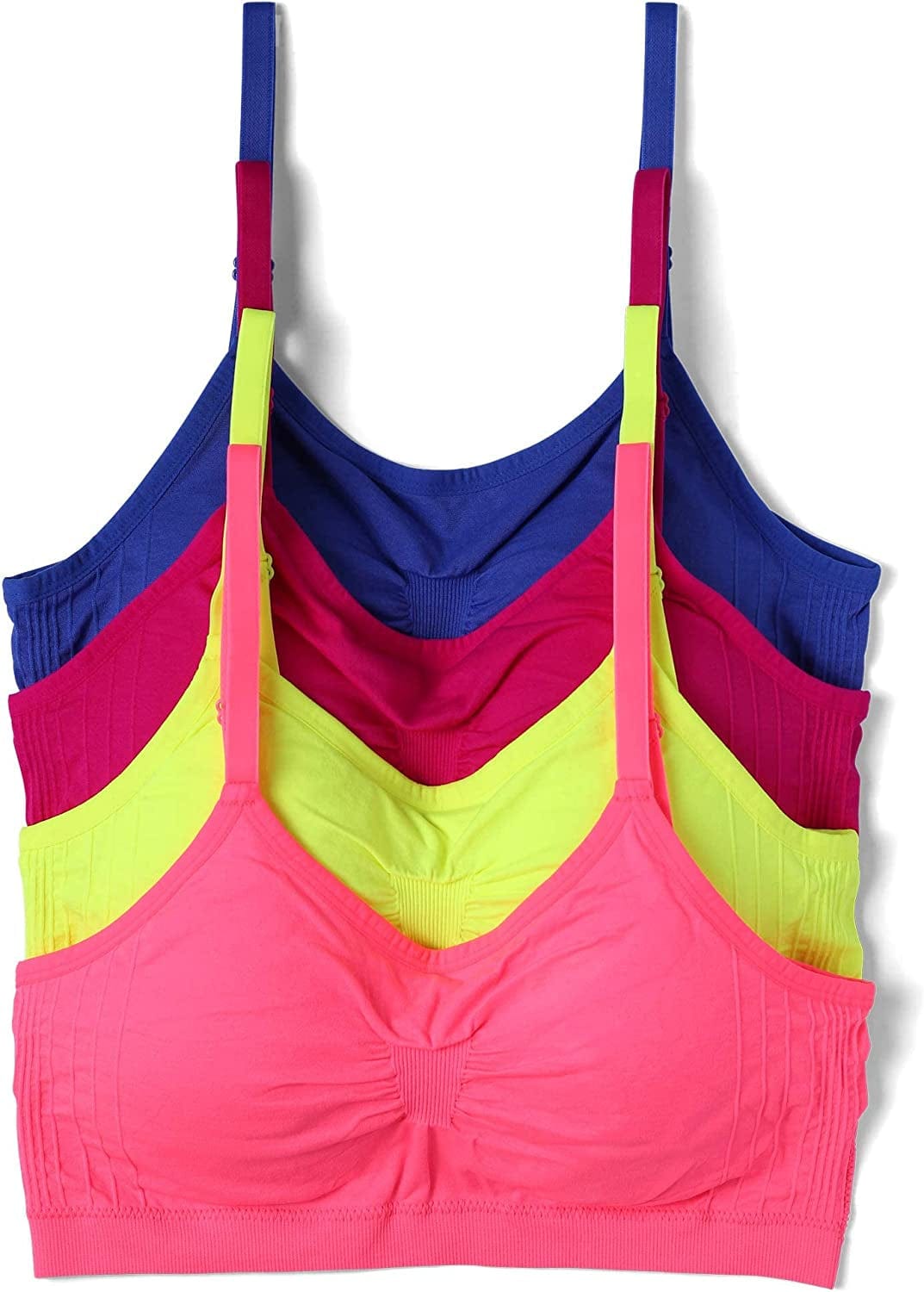 Kalon 4 Pack Women’S Nylon Spandex Removable Pads Comfort Cami Bras Wireless Neons / XX-Large