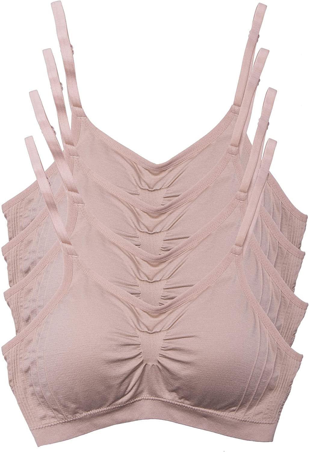 Kalon 4 Pack Women’S Nylon Spandex Removable Pads Comfort Cami Bras Wireless 4pk Med Beige / XX-Large