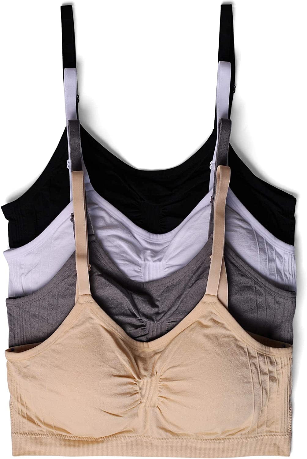 Kalon 4 Pack Women’S Nylon Spandex Removable Pads Comfort Cami Bras Wireless Basics / XX-Large