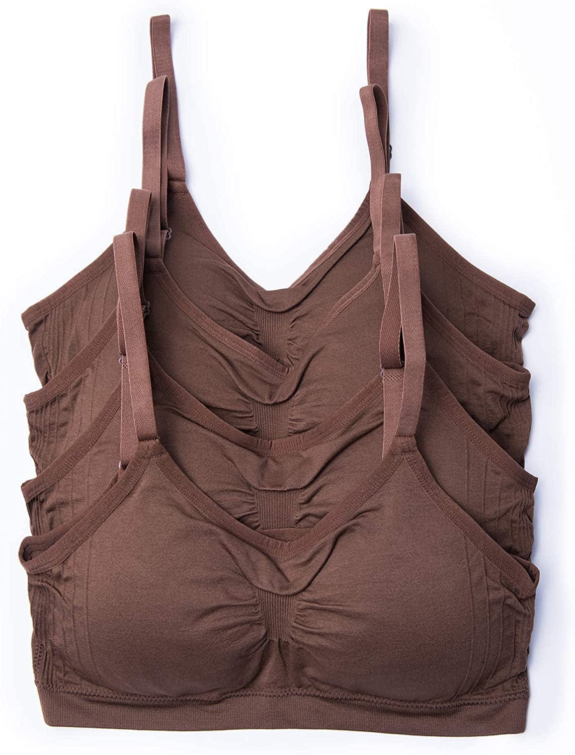Kalon 4 Pack Women’S Nylon Spandex Removable Pads Comfort Cami Bras Wireless 4pk Mocha / XX-Large