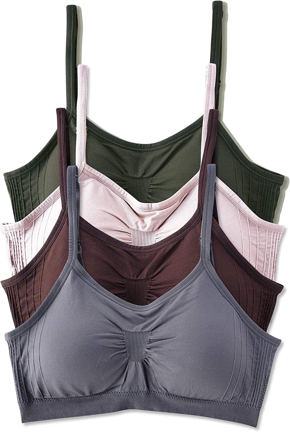 Kalon 4 Pack Women’S Nylon Spandex Removable Pads Comfort Cami Bras Wireless Earth / XX-Large