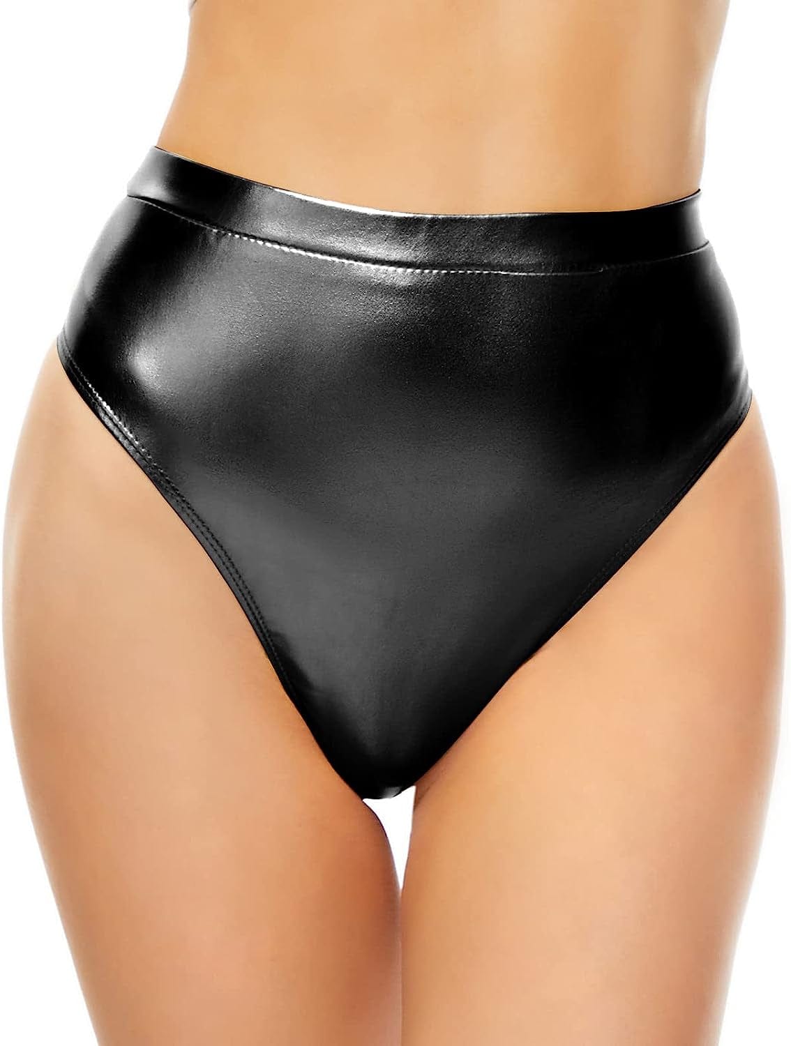 Kepblom Women'S Thong Metallic Rave Bottoms Shiny High Waisted Panties for Festival Clubwear Dancing Black / X-Large