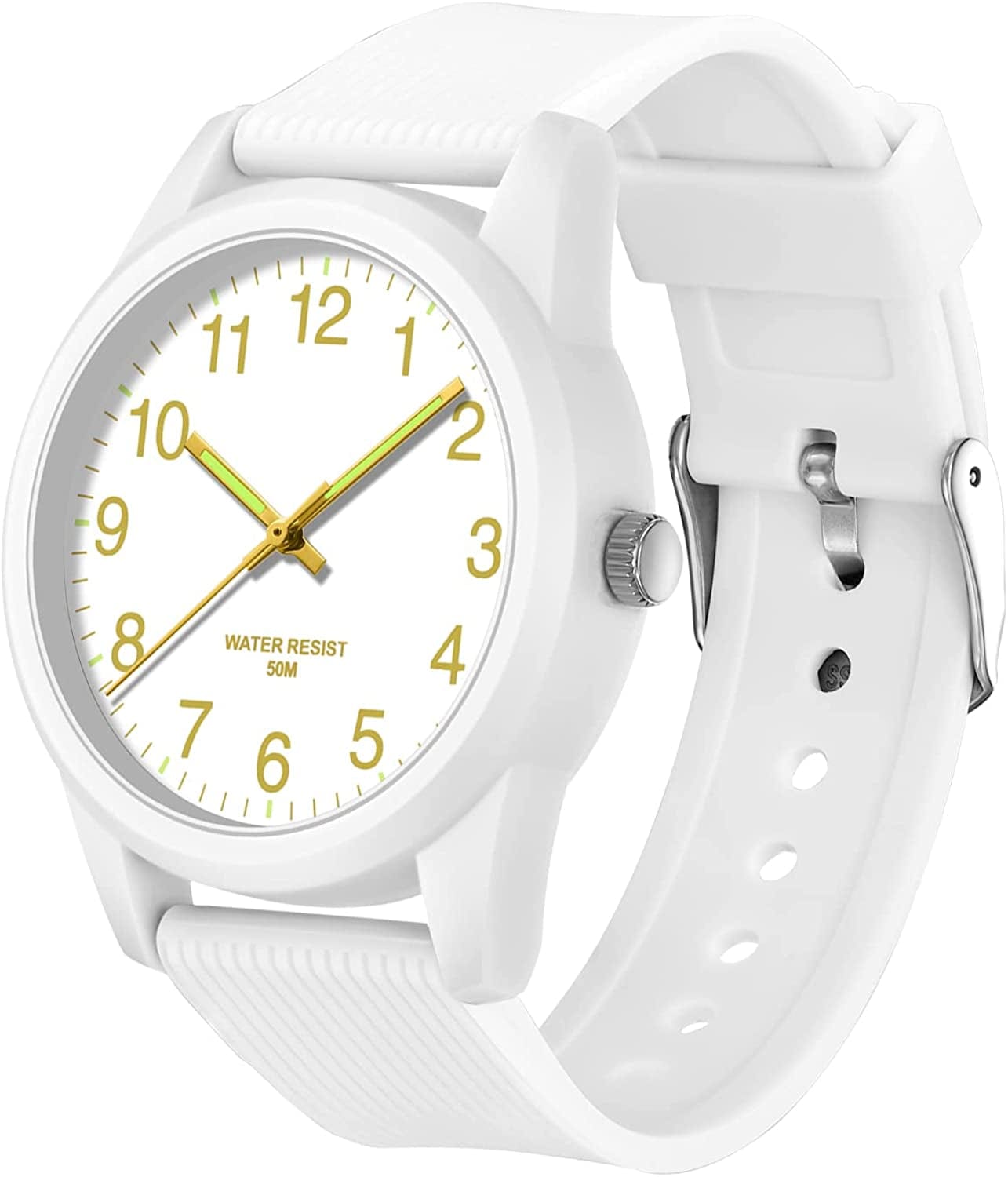 Kids Analog Watches for Boys Girls 50M Waterproof Kids Watches Learning Time Easy to Read Great Christmas Birthday Gifts for Ages 4-12 Kids White