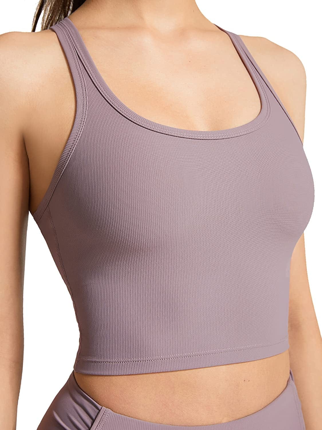 KIKIWING Cropped Tank Top Longline Bralette Sports Bra Tank Top 2 Pack Brami Tops Ribbed Crop Top Seamless Sports Bra Set R-grey Purple / Large