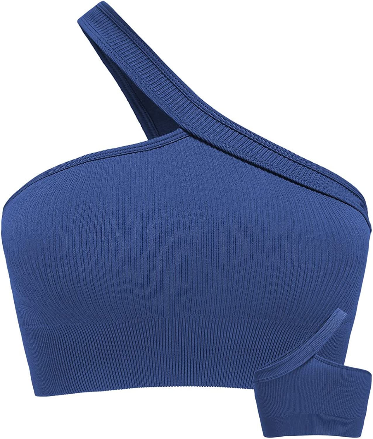 KIKIWING Cropped Tank Top Longline Bralette Sports Bra Tank Top 2 Pack Brami Tops Ribbed Crop Top Seamless Sports Bra Set S-bright Blue / Large