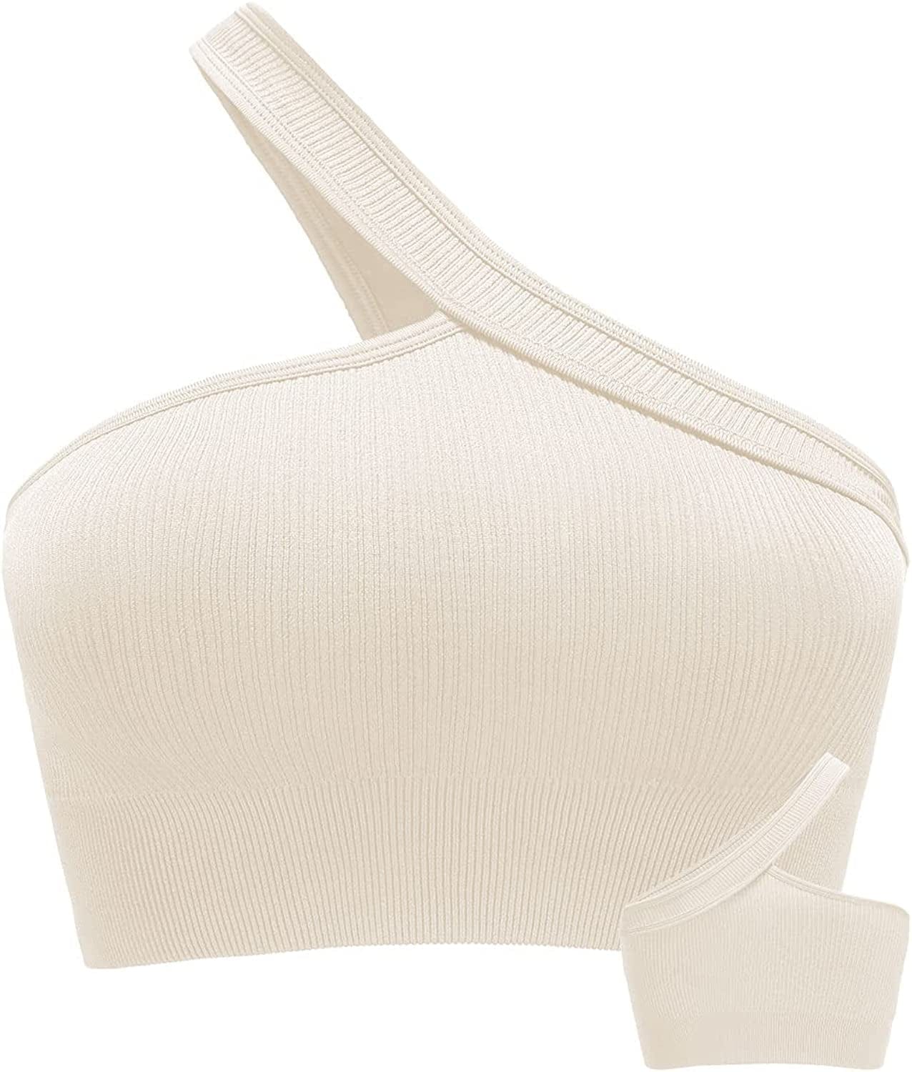 KIKIWING Cropped Tank Top Longline Bralette Sports Bra Tank Top 2 Pack Brami Tops Ribbed Crop Top Seamless Sports Bra Set S-beige / Large