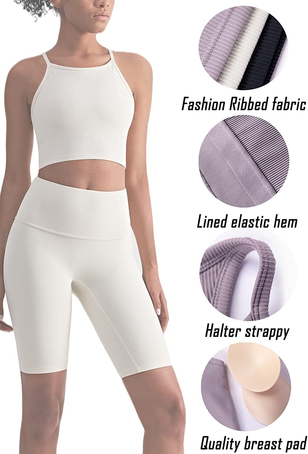 KIKIWING Cropped Tank Top Longline Bralette Sports Bra Tank Top 2 Pack Brami Tops Ribbed Crop Top Seamless Sports Bra Set