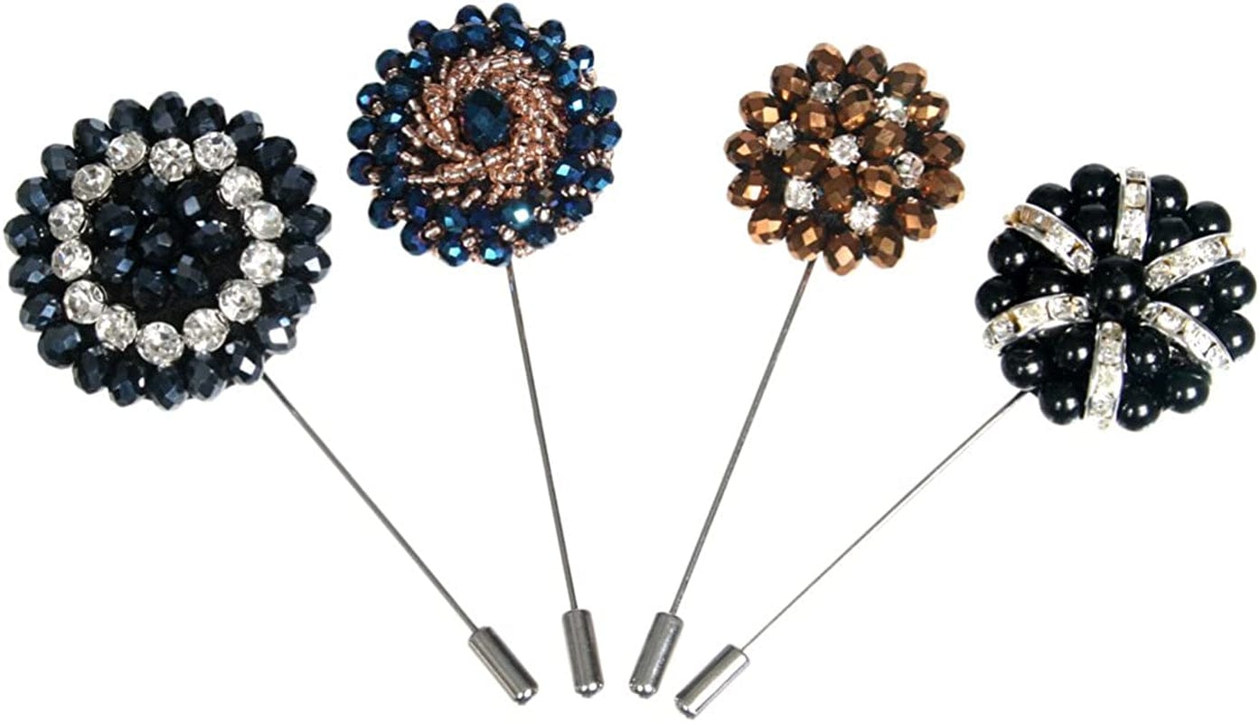 Kilofly 4 Pc Men'S Lapel Pin Rhinestone Crystal Wedding Suit Boutonniere Brooch Set4 B
