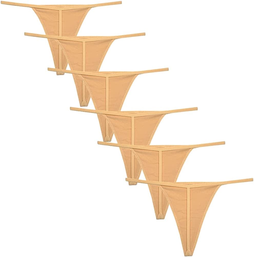 Kissecret Women Cotton G-Strings Underwear Pack of 6Pcs Sexy T-String Thong Panties 6 Beige / XX-Small-X-Small