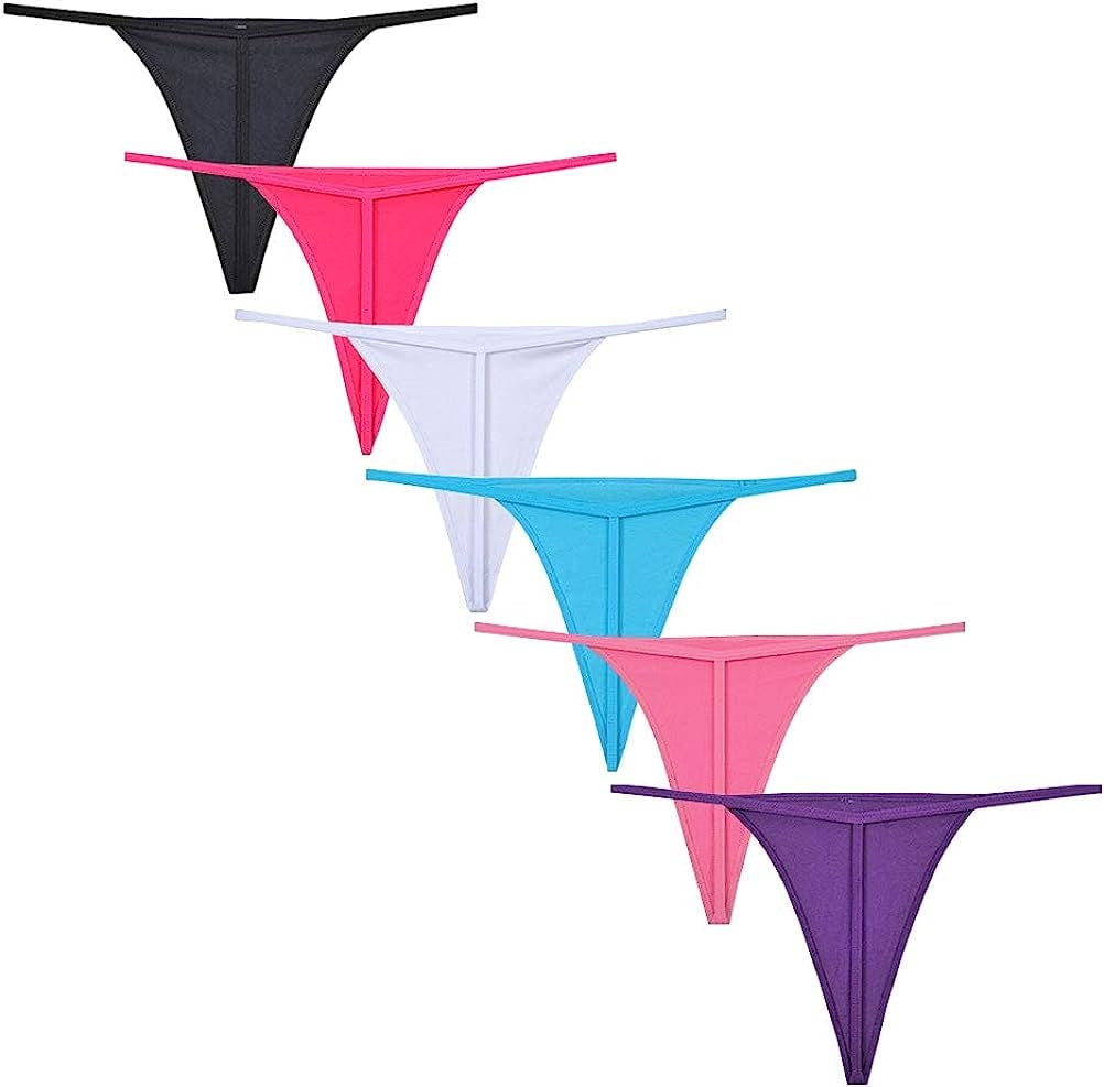Kissecret Women Cotton G-Strings Underwear Pack of 6Pcs Sexy T-String Thong Panties 6 Colors / Large-X-Large