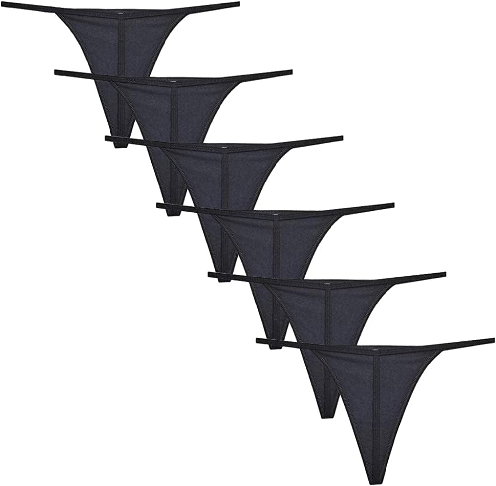 Kissecret Women Cotton G-Strings Underwear Pack of 6Pcs Sexy T-String Thong Panties 6 Blacks / Small-Medium