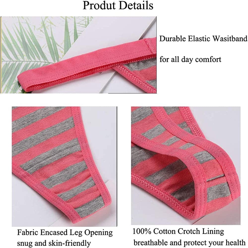 Kissecret Women Cotton String Thong Underwear Pack of 6Pcs Breathable G-String Panties for Ladies