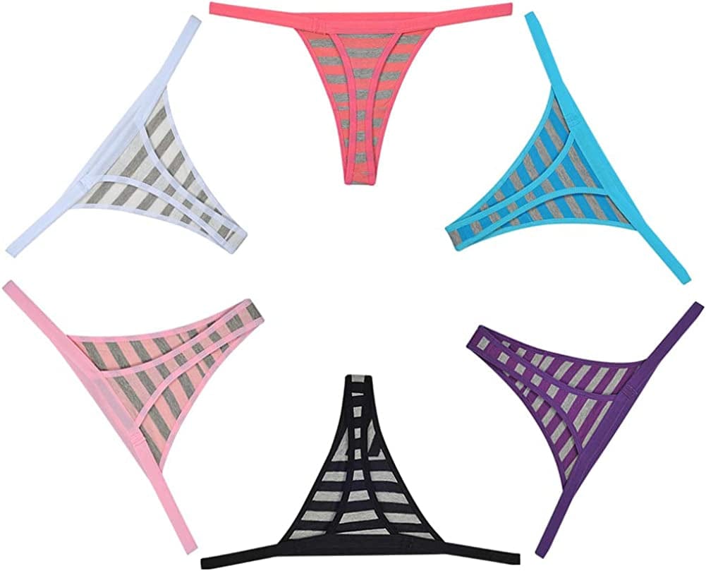 Kissecret Women Cotton String Thong Underwear Pack of 6Pcs Breathable G-String Panties for Ladies