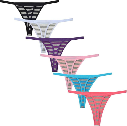 Kissecret Women Cotton String Thong Underwear Pack of 6Pcs Breathable G-String Panties for Ladies