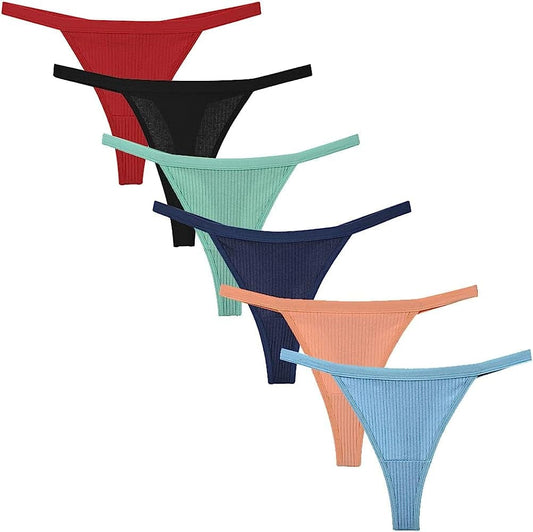 Kissecret Women Cotton String Thong Underwear Pack of 6Pcs Breathable G-String Panties for Ladies