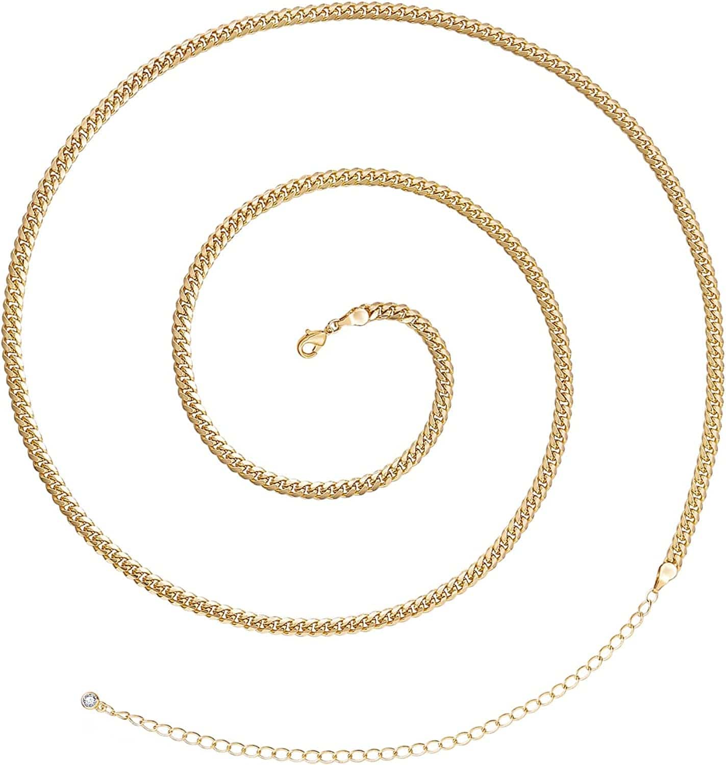 Kissyan Bikini Body Chains for Women, 14K Gold Adjustable Sexy Waist Chain Summer Beach Colorful Cuban Link Pearl Evil Eyes Belly Chain Handmade Jewelry Apparel & Accessories > Jewelry > Body Jewelry KissYan Gold-3mm cuban