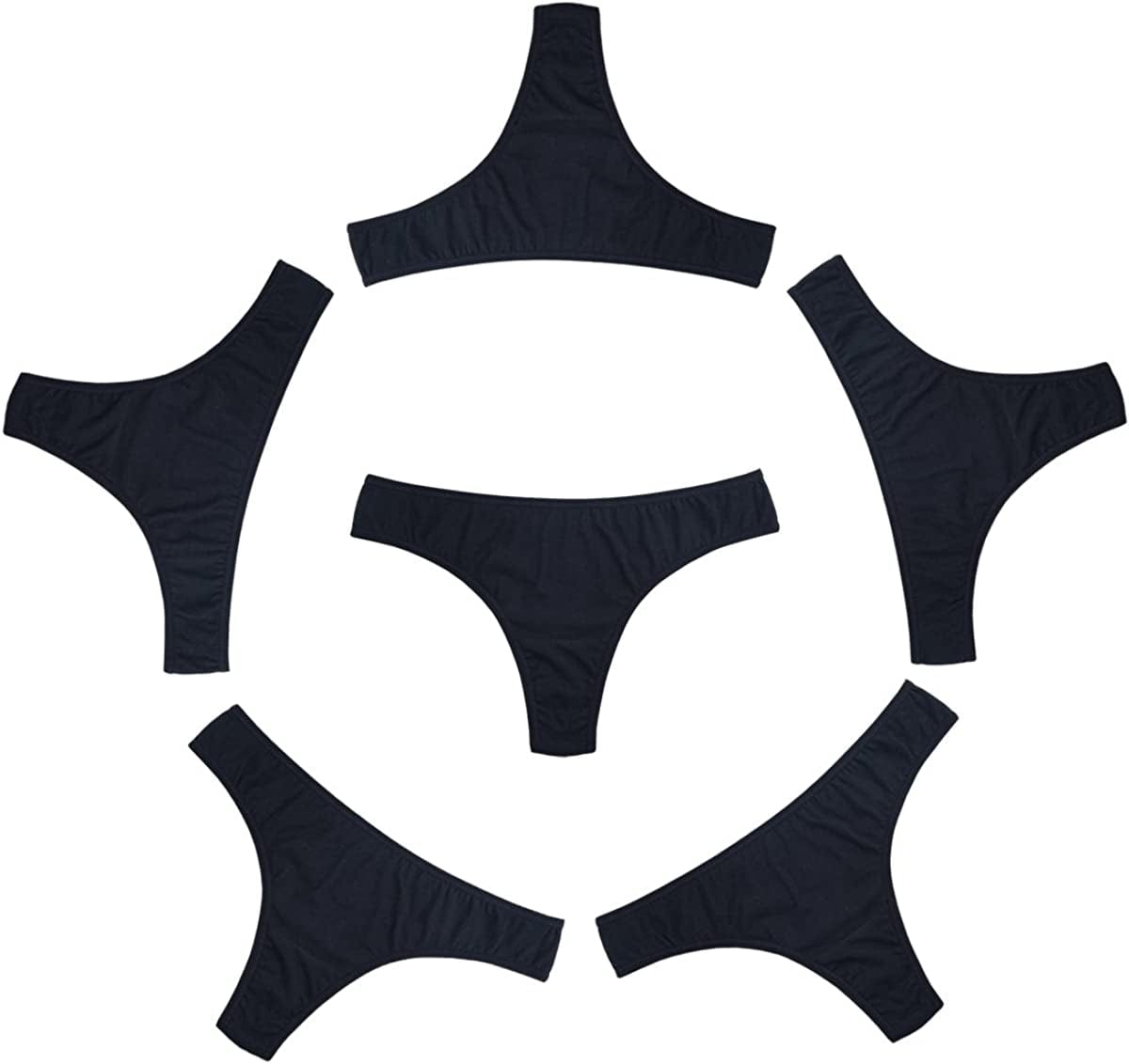 KNITLORD 6 Pack Women'S Thongs Underwear Cotton Breathable Panties Hipster Bikini Black 6pk / Small