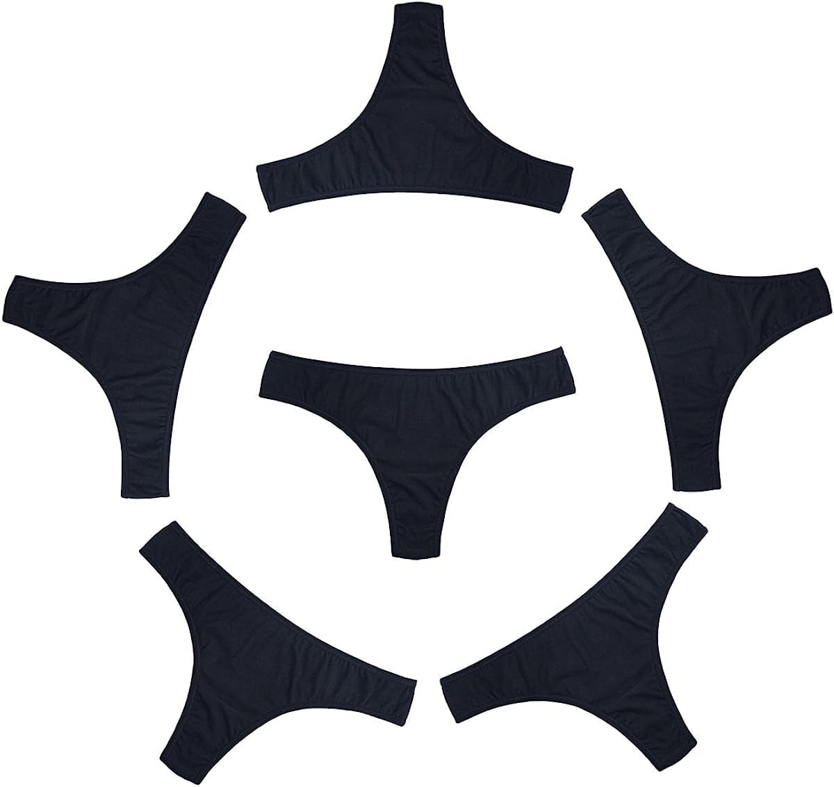 KNITLORD 6 Pack Women'S Thongs Underwear Cotton Breathable Panties Hipster Bikini Black 6pk / Medium