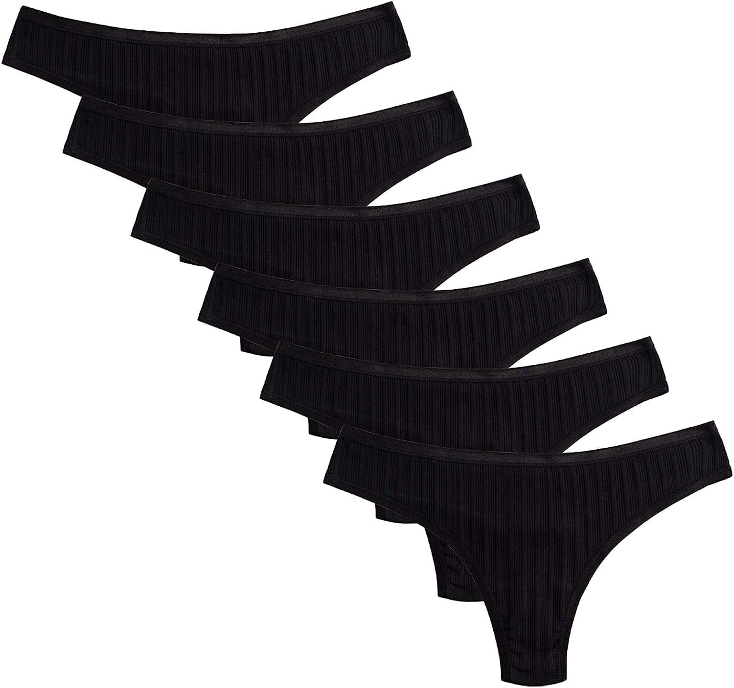 KNITLORD 6 Pack Women'S Thongs Underwear Cotton Breathable Panties Hipster Bikini Rib Black - 6 Pack / Small