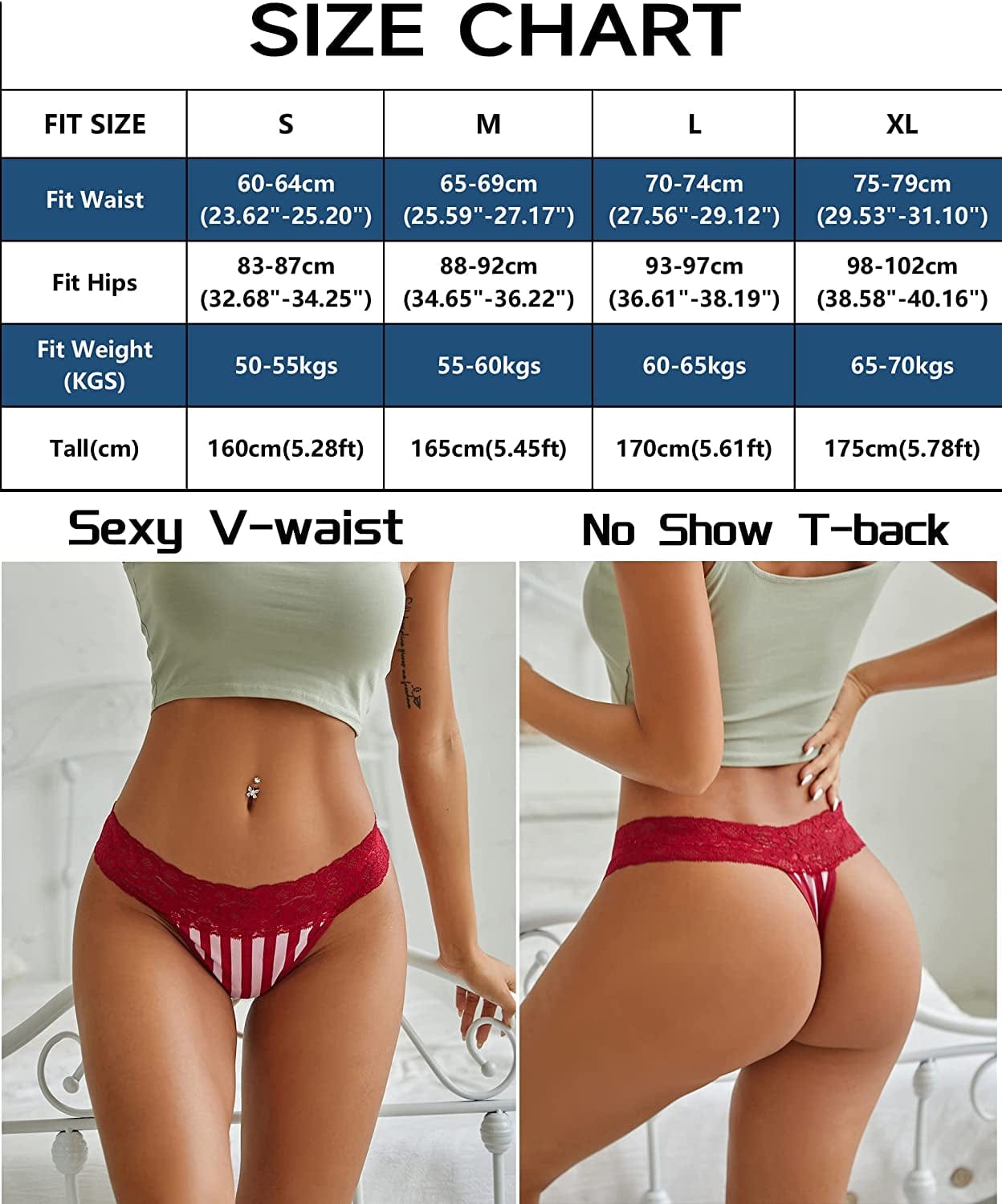 Knowyou 12/6 Pack Cotton Thongs for Women Sexy V-Waist Lace Women’S Underwear Breathable No Show T-Back Tanga Panties