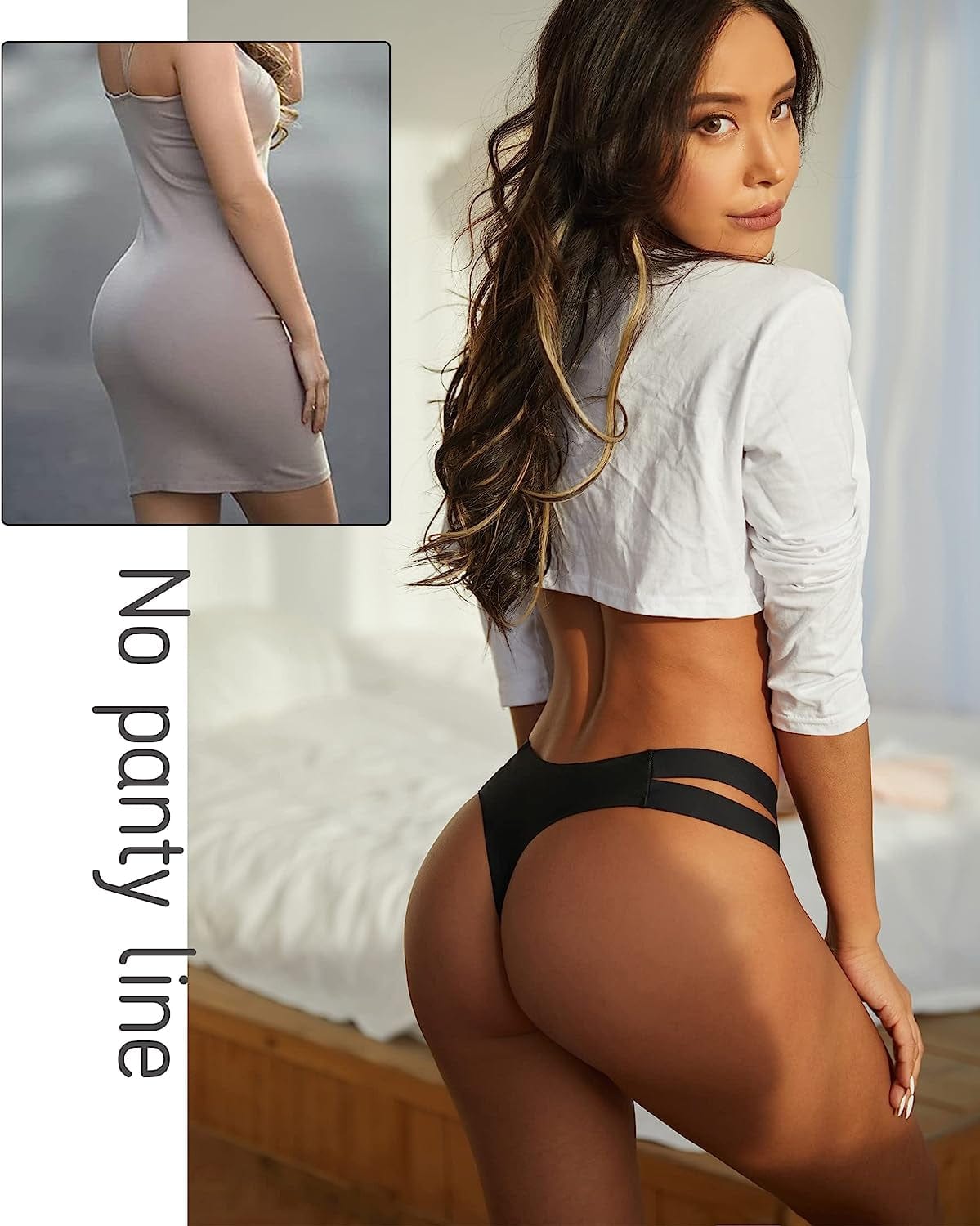 Knowyou 6 Pack Seamless Thongs for Women Sexy No Show Breathable Underwear Stretch Straps T-Back Tangas Panties for Ladies