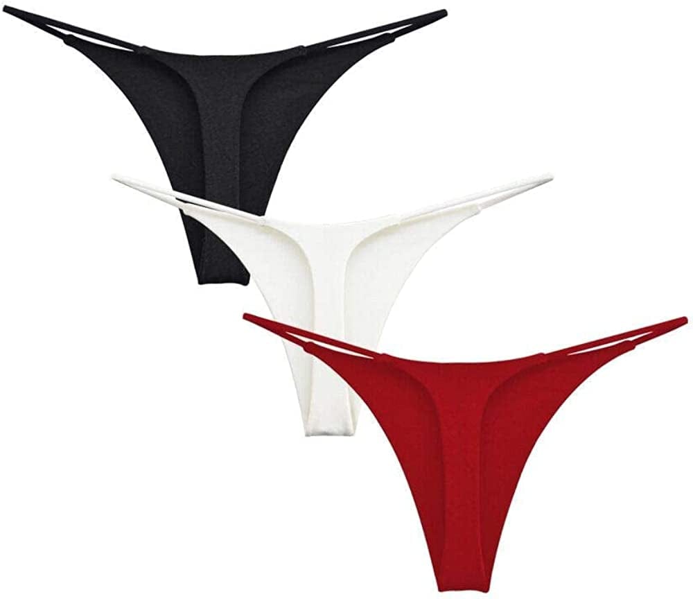 KUKU PANDA Cotton Thongs for Women Sexy Seamless Woman G String Panties 3 Pack Set